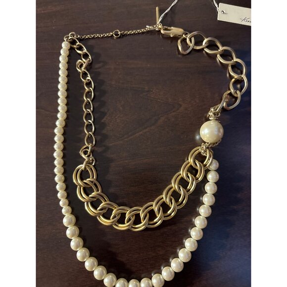 Kenneth Cole Gold-Tone Chain & Faux Pearl Layered Necklace With Lobster Clasp - Picture 6 of 15
